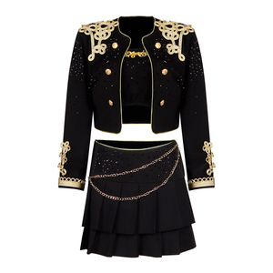 Conjunto de 2 Piezas de Ropa de Baile K-pop Jazz con Borlas <span class=keywords><strong>Militares</strong></span>, Bordado en Negro y Dorado, para Actuaciones en Escenario, para Mujer - Product Image 5