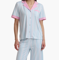 Conjunto de Pijamas de Verano al por Mayor para Mujer, Talla Grande, 2 Piezas, Manga Corta, Traje Informal a Rayas, Ropa de Dormir