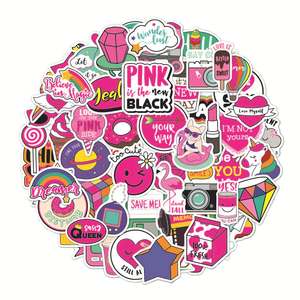 60pcs Pink <strong>Preppy</strong> Style <strong>Stickers</strong> for Girl Laptop Computer Phone Luggage Guitar DIY Decal <strong>Sticker</strong> for Party Students Teens - Product Image 2
