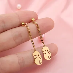 Wholesale Jewelry Stainless steel Minimalist Abstract Women's Face Gold Chain Post Fashion Earrings