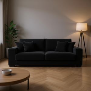 Modern Black Velvet <b>Sofa</b> <b>Set</b> For Living Room Rectangular Design 2 Piece Furniture - Product Image 2