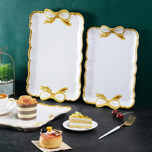 Bandeja de Resina Cuadrada para Exhibición de Joyas, Decorativa, Blanca, con Lazo, para Té de la Tarde, Frutas y Pasteles - Product Image 6