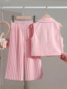 Nuovo Completo Due Pezzi Primavera/Estate 2026 <span class=keywords><strong>per</strong></span> Ragazze: Elegante Giacca a Maniche Lunghe con Risvolto e <span class=keywords><strong>Pantaloni</strong></span> a Gamba Larga Plissettati (Poliester) - Product Image 2