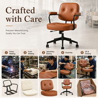 Chaise d'ordinateur en cuir de vachette style rétro capitonnée avec dossier et accoudoirs, confortable pour une assise prolongée, idéale pour la maison, la chambre, le bureau ou le bureau d'étude.