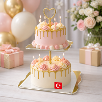 Support à gâteau en acrylique à 2 niveaux avec bordure dorée et poignée, présentoir à gâteau transparent pour mariage, anniversaire, table de desserts, vente en gros