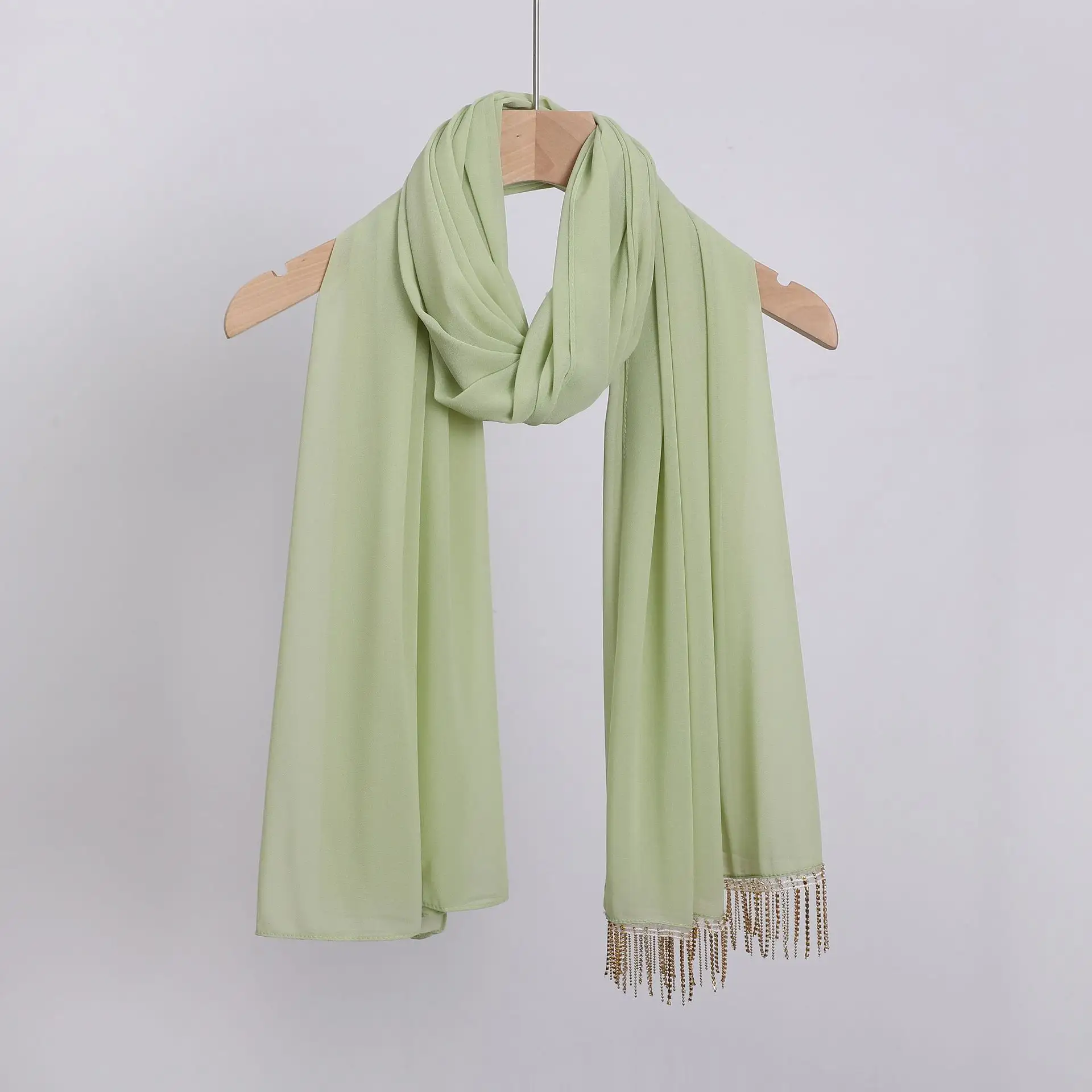 Wholesale Muslim Summer Polyester Chiffon Kaftan Hijab With Tassels