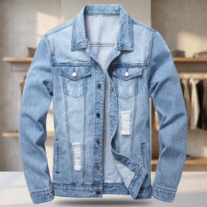 Wholesale New Fashionable <b>Men</b> Spring High Street Plus Size 100% Cotton Denim <b>Jacket</b> Zipper Closure <b>Reversible</b> Waterproof Quick - Product Image 3