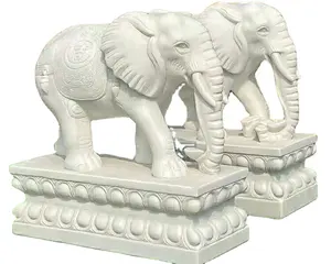 Patung Gajah India Marmer Ukuran Hidup Luar Ruangan Taman Ukiran Tangan Kualitas Tinggi