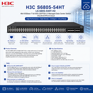 สวิตช์ศูนย์ข้อมูล H3C S6805-54HT LS-6805-54HT-H2 48x10GBase-T 6x100G QSFP28 L3 แบบจัดการได้ รองรับ VXLAN EVPN AI Cloud - Product Image 1