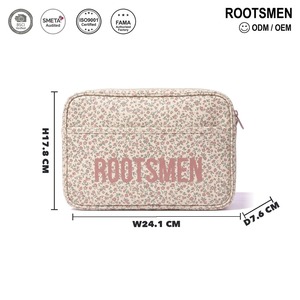 Bolsa de cosméticos floral con estampado de flores pequeñas, bolsa de maquillaje de lona recubierta, con bolsillo frontal y letras, logotipo personalizado OEM. - Product Image 5