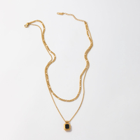 Kalung Sweater Baja Anti Karat Berlapis Emas 18K Joolim Jewelry, Dua Lapis Mutiara Onyx 2 Baris