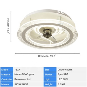 757A 50cm kipas langit-langit LED Modern 3 pisau dapat diredupkan remot Alexa kontrol Google kamar tidur penggunaan termasuk instalasi proyek - Product Image 3