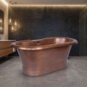Bañera Ovalada Independiente de Cobre Patinado con Acabado Martillado Antiguo de Lujo Sin Tapa para Uso Doméstico y Hotelero - Artesanía India - Product Image 1