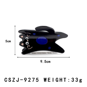 Pince à cheveux unisexe en acétate 10x5cm en forme de chat, motif dessin animé à pois ronds, design kawaii, couleur personnalisable, accessoires pour cheveux - Product Image 2