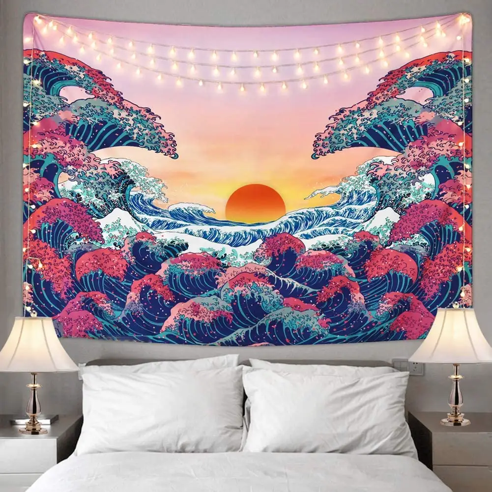 Ocean Wave Sun Tapestry Sunset Tapestry Japanese Great Wave Tapestry