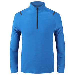 Kaos Olahraga Pria Kerah Tegak Setengah Resleting Lengan Panjang Warna Solid Kualitas Tinggi Terbaru Musim Semi Gugur Activewear ODM - Product Image 2