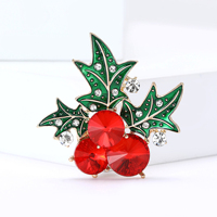 Bros Pin Buah Merah Natal Enamel Paduan Kreatif Kristal Kaca Bros Natal Perhiasan Bunga Dada Pakaian Wanita