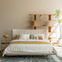 Lit king size de style français moderne, design luxueux, rembourrage crème de haute qualité, pour salon, fabriqué en Chine