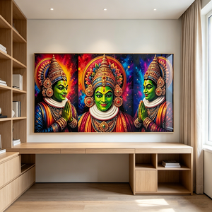 Modern Islamic 3 Panel <b>Framed</b> Wall Art Indian Kathakali Dance Colorful Folk Cultural Print Crystal Porcelain <b>painting</b> Home Decor - Product Image 4