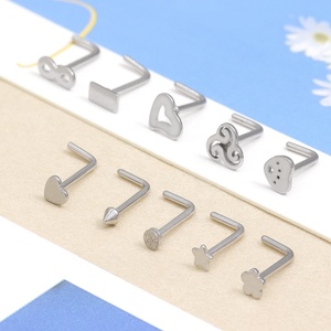 Clous de nez en acier chirurgical 316L en forme de <span class=keywords><strong>L</strong></span>, bijoux de <span class=keywords><strong>piercing</strong></span> multi-styles géométriques (cœur, étoile, infini, rectangle) - Product Image 5