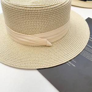 Unisex Triple Fold Ribbon Plain Gambler Boater Sombrero <span class=keywords><strong>de</strong></span> paja Stock al por mayor para la playa Verano Jardinería Material <span class=keywords><strong>de</strong></span> papel amigable - Product Image 4