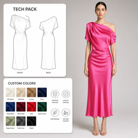 Robe longue en satin de soie pour femme, couleur magenta, asymétrique à une épaule, col drapé, fronces latérales, longueur cheville, coupe ajustée, pour occasions formelles, sur mesure