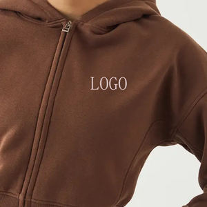 Hoodie court pour femme en molleton 100% coton épais, personnalisable OEM/ODM, de haute qualité, avec double fermeture éclair et coupe ample - Product Image 2