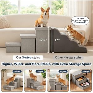 Escalier pour chien Fecuria à 3 marches, 18 pouces de hauteur, avec rangement pour lit, canapé, fenêtre, voiture, chiens de taille moyenne, respectueux des articulations, marches antidérapantes - Product Image 4