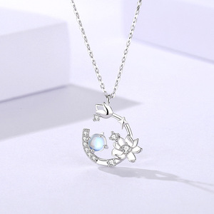 Collar con Colgante de Ópalo en Forma de Luna Creciente y Flor, Plata de Ley S925, Estilo Fairycore, Joyería Estética y Original, Regalo para Adolescentes y Mujeres Jóvenes - Product Image 4