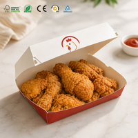 Scatole per patatine fritte e hamburger in cartone ondulato kraft, personalizzabili con stampa CMYK, riutilizzabili, resistenti all'olio, biodegradabili, riciclabili, realizzate con materiali riciclati.