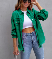 Multi Color Rose Orange Rouge Femmes Manches Longues Tassel Solid Washed Tops Fashion Loose Turn-down Collar Denim Jacket Coat Outwear