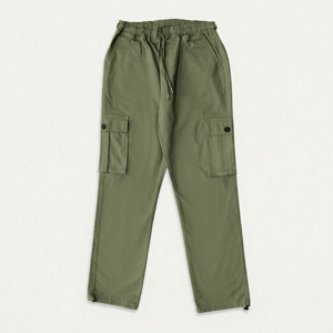 Pantalon cargo unisexe TURBO vert olive, taille élastique, coupe ample, couleur unie avec poches, pour toutes les saisons, vêtements d'extérieur - Product Image 1
