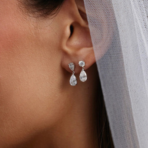 14k Gold Round and Pear Cut Diamond Drop Earrings New Design Earrings Sterling Silver Earrings Jewellery Korean Fashion Earrings - Product Image 2