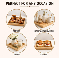 Ensemble de plateaux de service empilables en bois, finition naturelle, rebord surélevé, pour hôtel, banquet, buffet, dîner, restauration et table de café