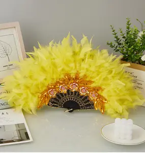 Moda Europea Noble boda pluma de avestruz PU estampado en caliente plástico hueso Handfan bonito sexo mano ventilador para boda ventilador personalizado