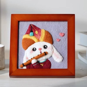 Kit de broderie Punch Needle fait main en coton, motif animal rond, avec broderie en polyester pour présentoir de table carré, artisanat de décoration intérieure - Product Image 2