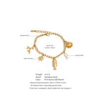 Bracelet JINYOU 2764 style océan, en acier inoxydable plaqué or, avec accessoires en forme de coquillage, incrusté de zirconiums cubiques exquis.