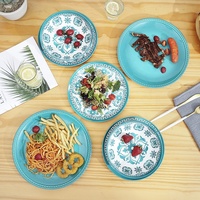 Service de table rétro coréen à fleurs vertes, inspiré de la Thaïlande, en mélamine, bols, assiettes, motif végétal, Stoviglie, style campagnard