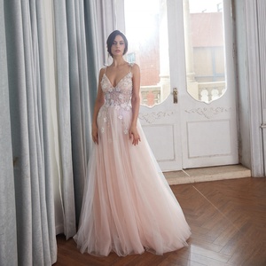 Ruolai PEV-L3047 Abito <span class=keywords><strong>da</strong></span> Sera Personalizzato con Fiori 3D e Perline di Cristallo, Vestito <span class=keywords><strong>da</strong></span> Cerimonia Rosa Pallido <span class=keywords><strong>per</strong></span> Matrimoni - Product Image 1