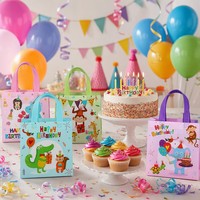 Sacs cadeaux non tissés à motif de dessin animé Joyeux Anniversaire, sacs fourre-tout pour fêtes d'enfants, pour emballage de gâteaux, ballons et bonbons, réutilisables, vente en gros