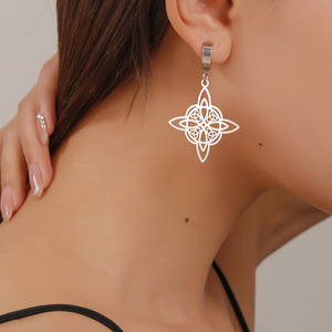 Clip-on <b>Earrings</b> Geometric Celtic <b>Knot</b> Design Silver Tone Fashion Jewelry Gift Women's <b>Earrings</b> - Product Image 1