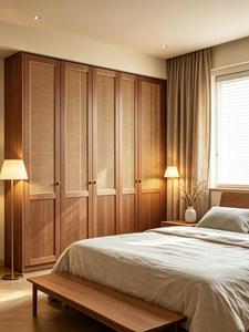 Armoire sur mesure en bois de cerisier d'Amérique du Nord massif avec <span class=keywords><strong>portes</strong></span> à insertions en rotin tressé pour chambre à coucher - Product Image 2
