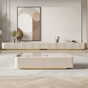 Ultra-<span class=keywords><strong>Long</strong></span> 3m Moderne En Bois Salon Rock Panel <span class=keywords><strong>Meuble</strong></span> <span class=keywords><strong>TV</strong></span> Table À Thé Combinaison De Luxe <span class=keywords><strong>Gris</strong></span> Table Basse - Product Image 1