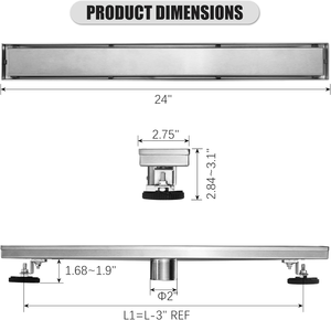 Desagüe de Ducha Invisible de 24 Pulgadas con Acabado de Acero Cepillado, Desagüe Lineal de Acero Inoxidable para Inserción en Azulejos, para Remodelación de Baños - Product Image 5