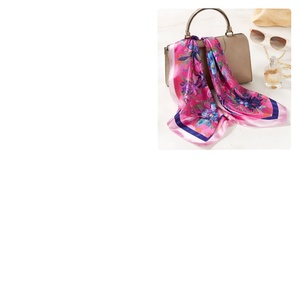 Pañuelo de Seda con Estampado Floral Tropical Rosa <span class=keywords><strong>Fucsia</strong></span> Exótico, Chal Cuadrado Grande de Satén de 90 cm para Moda de Primavera y para Envolver el Cabello - Product Image 1
