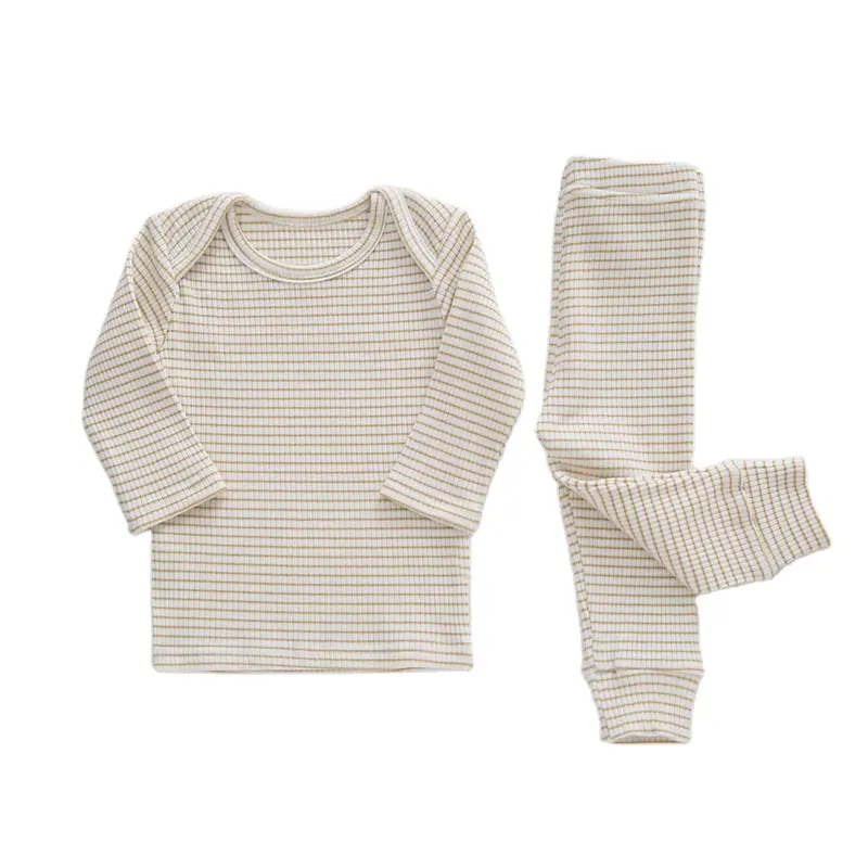 男の子と女の子の縞模様の服綿幼児ソフトパジャマ長袖子供パジャマセット