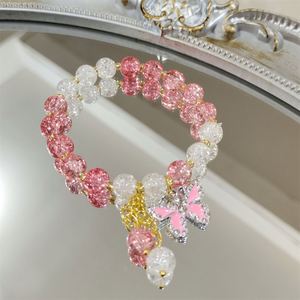 Pulsera de Bambú con Cuentas Estilo Chino Platino, Dijes de Mariposa de Cristal Coloridos, Chapado en Plata/Oro, Estilo Dulce para Mujer - Product Image 5