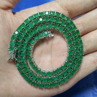 Collier Tennis BC172 en Zircon Vert 4mm, en Laiton Électroplaqué pour Homme, Style Hiphop, à Trois Griffes et Simple Rangée