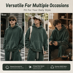Sweat à capuche unisexe en mélange de coton épais 360G, effet encre éclaboussée à la main, doublure polaire, coupe oversize, streetwear, vente en gros - Product Image 4