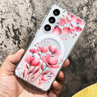 Coque de Téléphone de Luxe Transparente Magnétique Fleur en PC Rigide Antichoc pour Samsung Galaxy S23 FE S26 Plus
